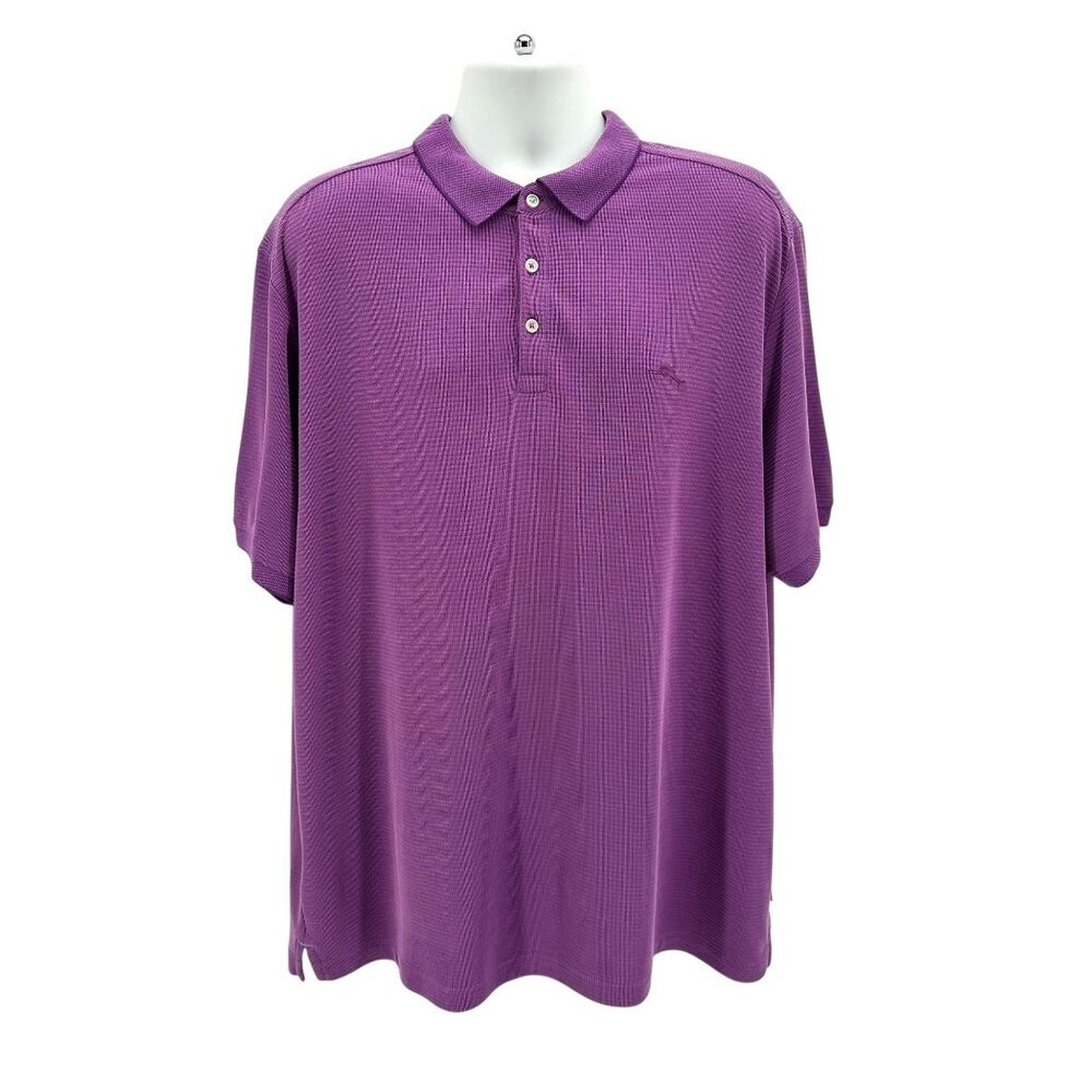 Tommy Bahama Island Zone XXL Shirt Polo Purple Texture Pattern Short Sleeve